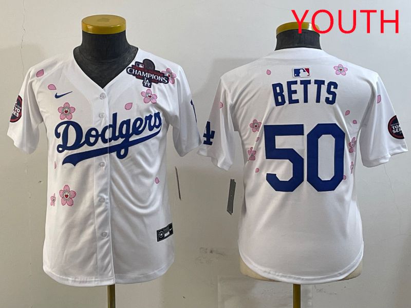 Youth Los Angeles Dodgers 50 Betts White Sakura Edition 2025 Nike MLB Jersey style 2
